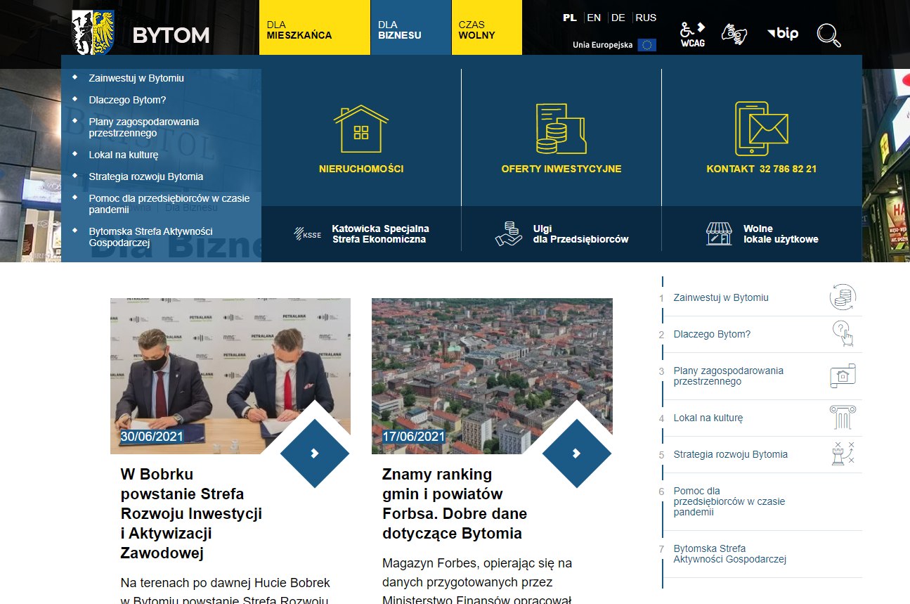 mega dropdown menu na nowej stronie internetowej miasta Bytom