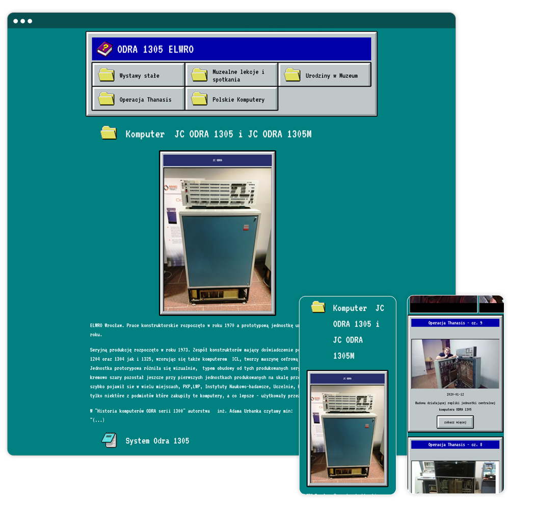 Elementy wizualizacji strony internetowej Muzeum Historii Komputerow i Informatyki